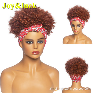 Wholesale Ladies Hairband Ombre Red Scalp Wig Head Band Brown Hair Afro Short Curly Headband Wig for Black Women Synthetic Wigs